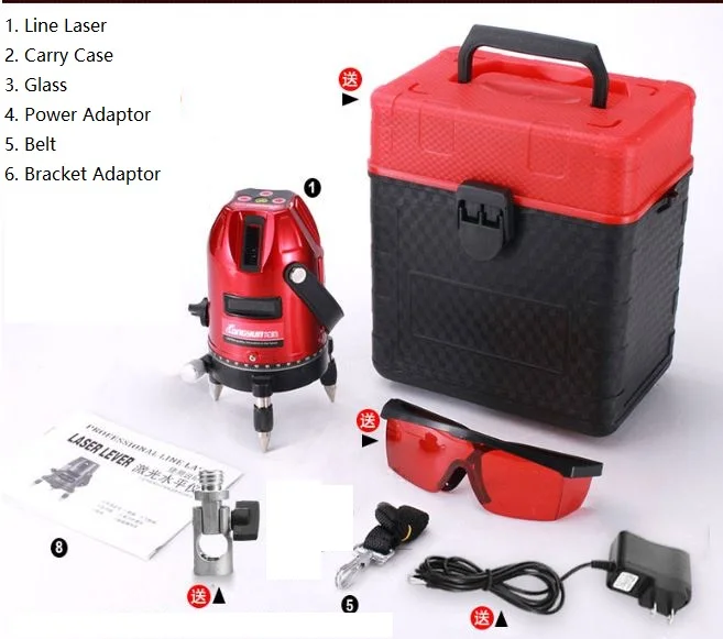 

Laser Level 5 Lines 6 Points Level with Tilt Slash Function/360 Rotary Self Leveling Indoor Outdoor 635nm Red