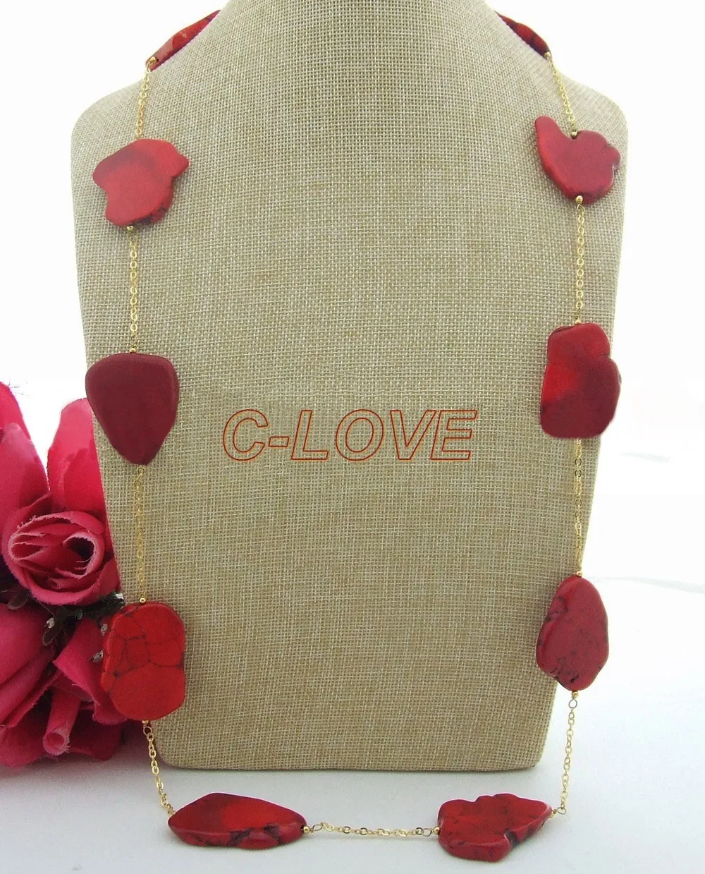 

36'' 35mm Red Blue Semi-precious Stone Necklace