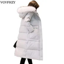 Теплая Женская куртка-пуховик на белом утином пуху, женские длинные парки, зимнее пальто, женская куртка с меховым воротником и капюшоном, Casacos LY597