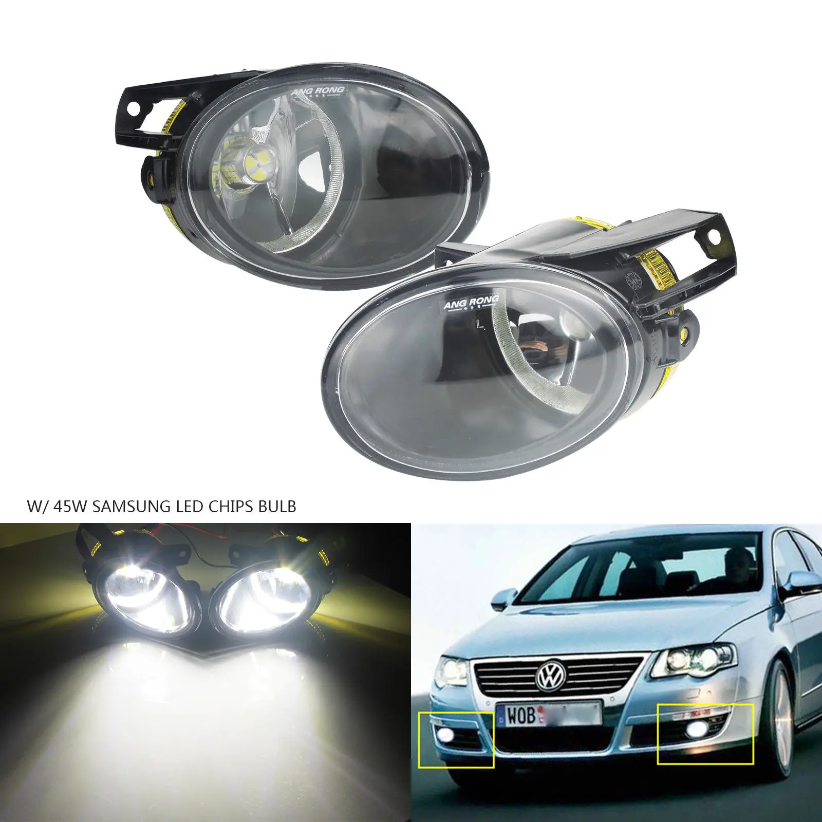  ANGRONG For VW Passat 3C B6 2006-2010 Updated 45W LED Front Fog Lights Lamp New Left & Right - 32911998174