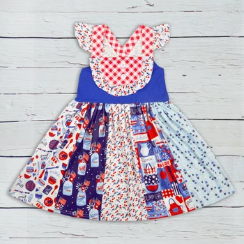 

4th of July Boutique Clothes Children Sleeveless Dress Baby Remake Clothes Girls Ruffle Dresses Match Romper LYQ903-633