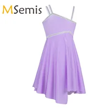 Детское балетное платье для девочек с асимметричными лямками, блестящее лирическое танцевальное гимнастическое трико, костюм для латинских джазовых выступлений