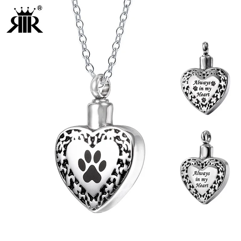 Cremation Jewelry for Ashes Crystal Pet Paw Print Stainless Steel Pendant Locket Keepsake Memorial Urn Necklace Dog//Cat