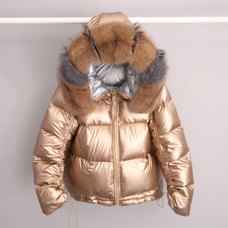 2019 Female White Duck Down Jacket Real Fur Coat