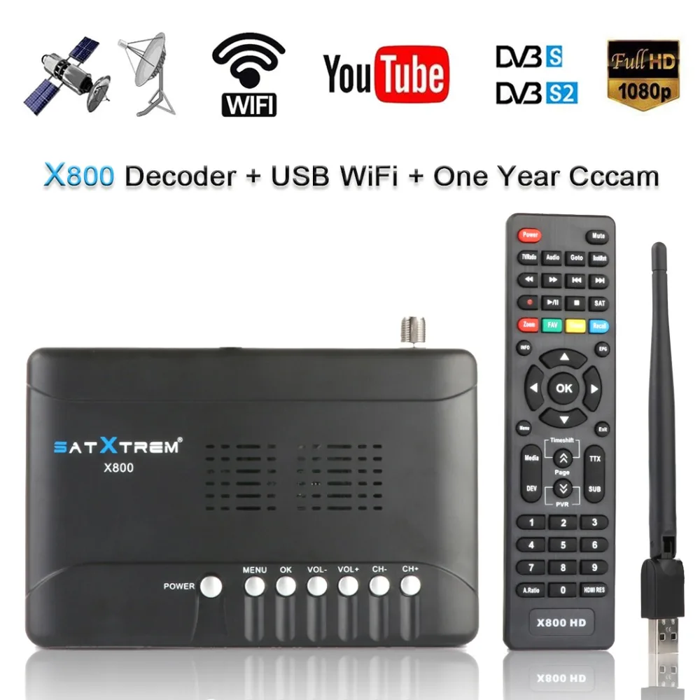 Satxtrem X800-цифра спутниковый телевизионный ресивер декодер формата HD + USB WI-FI MT7601 DVB-S2/S цифровой спутниковый приемник ТВ тюнер Поддержка Cccam 1080 P