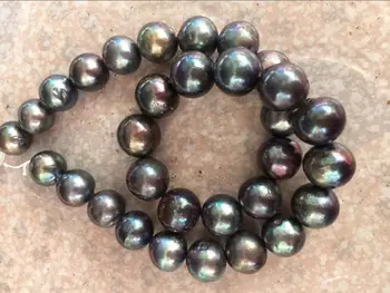 

stunning13-15mm round black gren red pearl necklace 18"925s KKK
