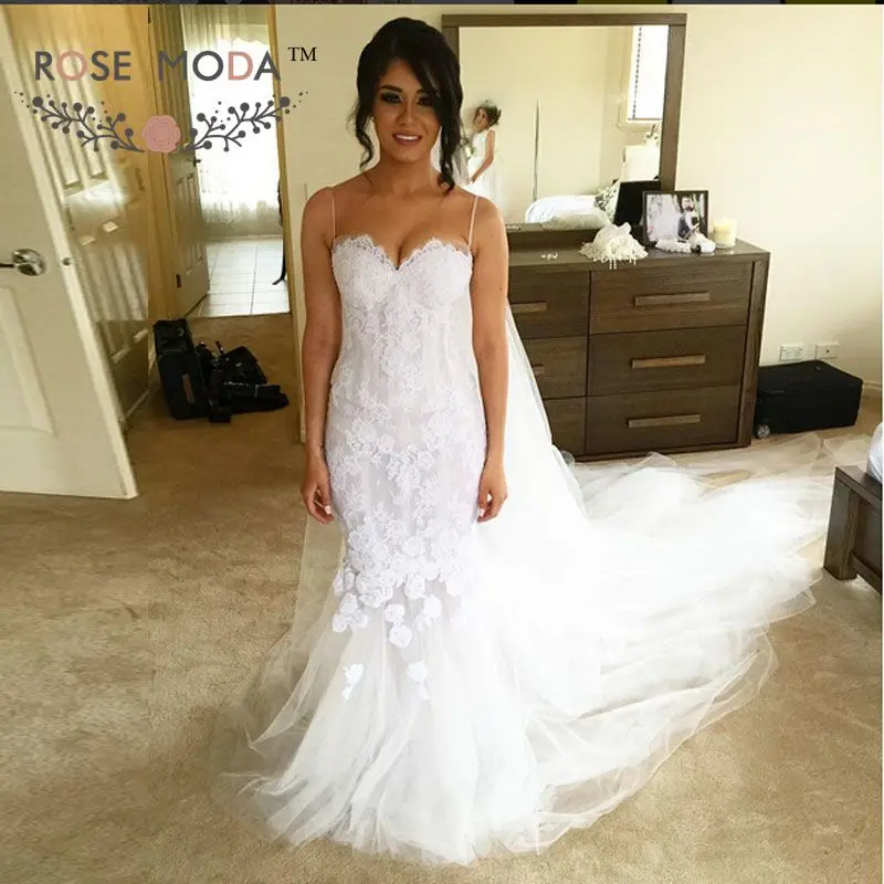 Rose Moda Chantilly Lace Mermaid Wedding Dress 2019 Boho Bridal