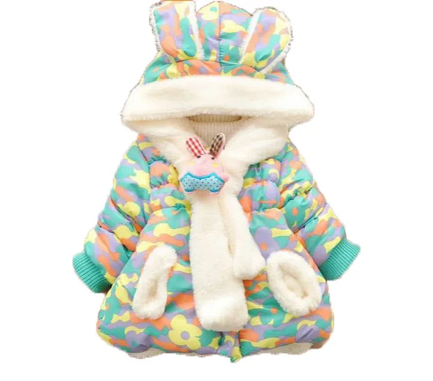 

Fashion toddler girl clothes cute rabbit lolita hooded baby winter jacket
