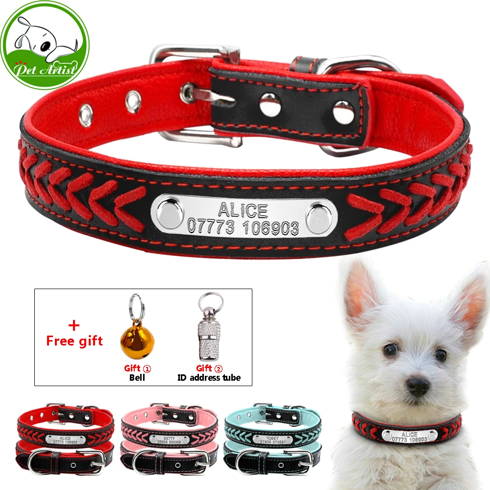 Personalized Engraved Dog Collar Braided Custom Leather Puppy Cat Pet
