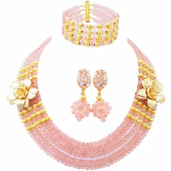 

Free Shipping 2018 New Nigerian Wedding African Beads Jewelry Set Peach Indian Bridal Jewelry Set 5C-SXH010