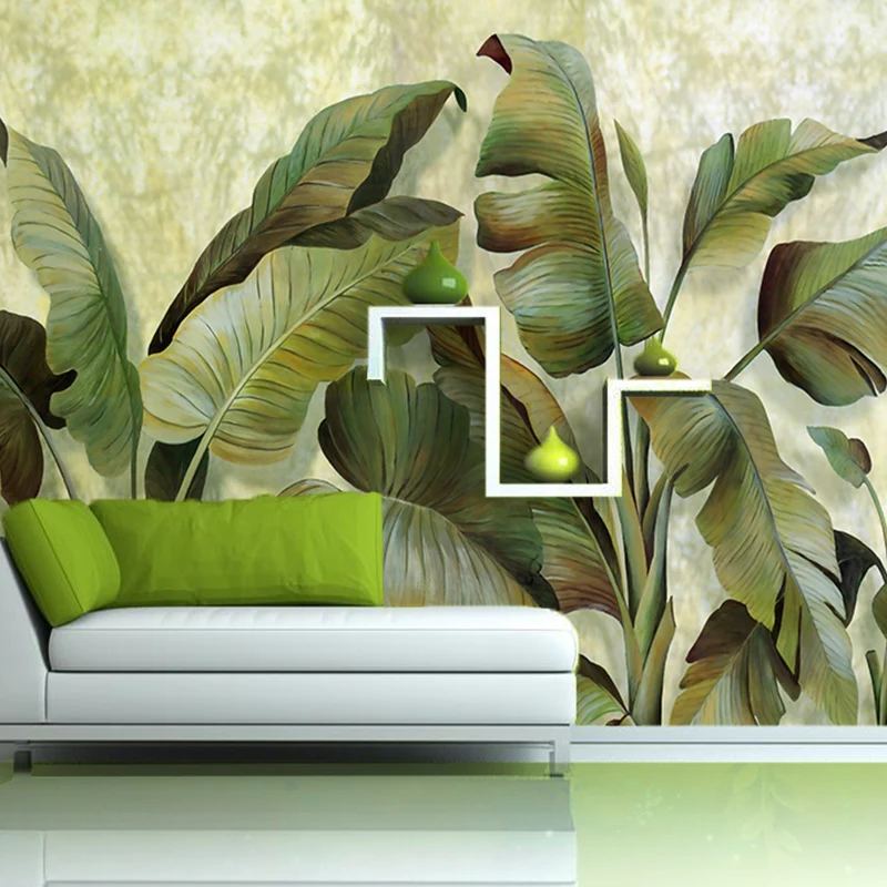 Custom Mural Wallpaper For Living Room Retro Banana Leaves Wall Custom Mural Wallpaper For Living Room Retro Banana Leaves Wall Embossed Non Woven Seamless Photo Paper Home Decor In Wallpapers From