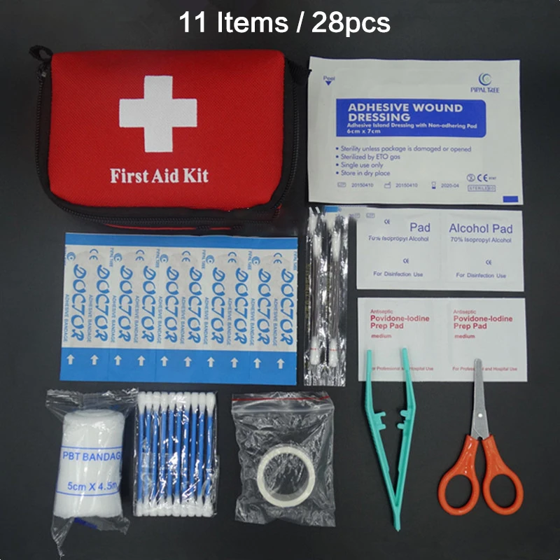 11 предметов/28 шт. портативная аптечка для путешествий, походная медицинская сумка, повязка для бандажа, набор для самозащиты
