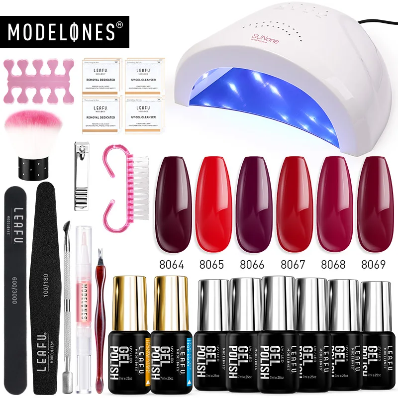nail set Modelones 20 шт./лот 48 Вт Sunone Светодиодная лампа Гель-лак для нейл-арта набор электрические сверла Инструменты маникюрные наборы Полупостоянный 6 цветов гель - Цвет: nail set