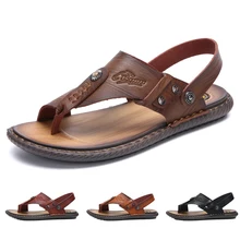 Летние мужские сандалии; модные мужские кожаные сандалии; мужские сандалии из натуральной кожи; Летняя Пляжная кожаная обувь;