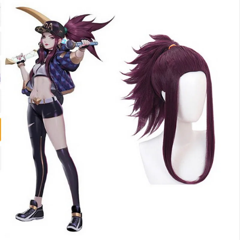 

League Of Legends LOL KDA Akali Cosplay Wig The Rogue Assassin Halloween Costume Heat Resistant Synthetic Hair Wigs + Wig Cap