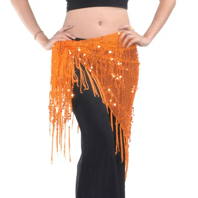 Дешевые треугольные Блестки для танца живота хип шарф Восточный костюм аксессуары для танца живота ручной вязки живота хип шарф - Цвет: Оранжевый