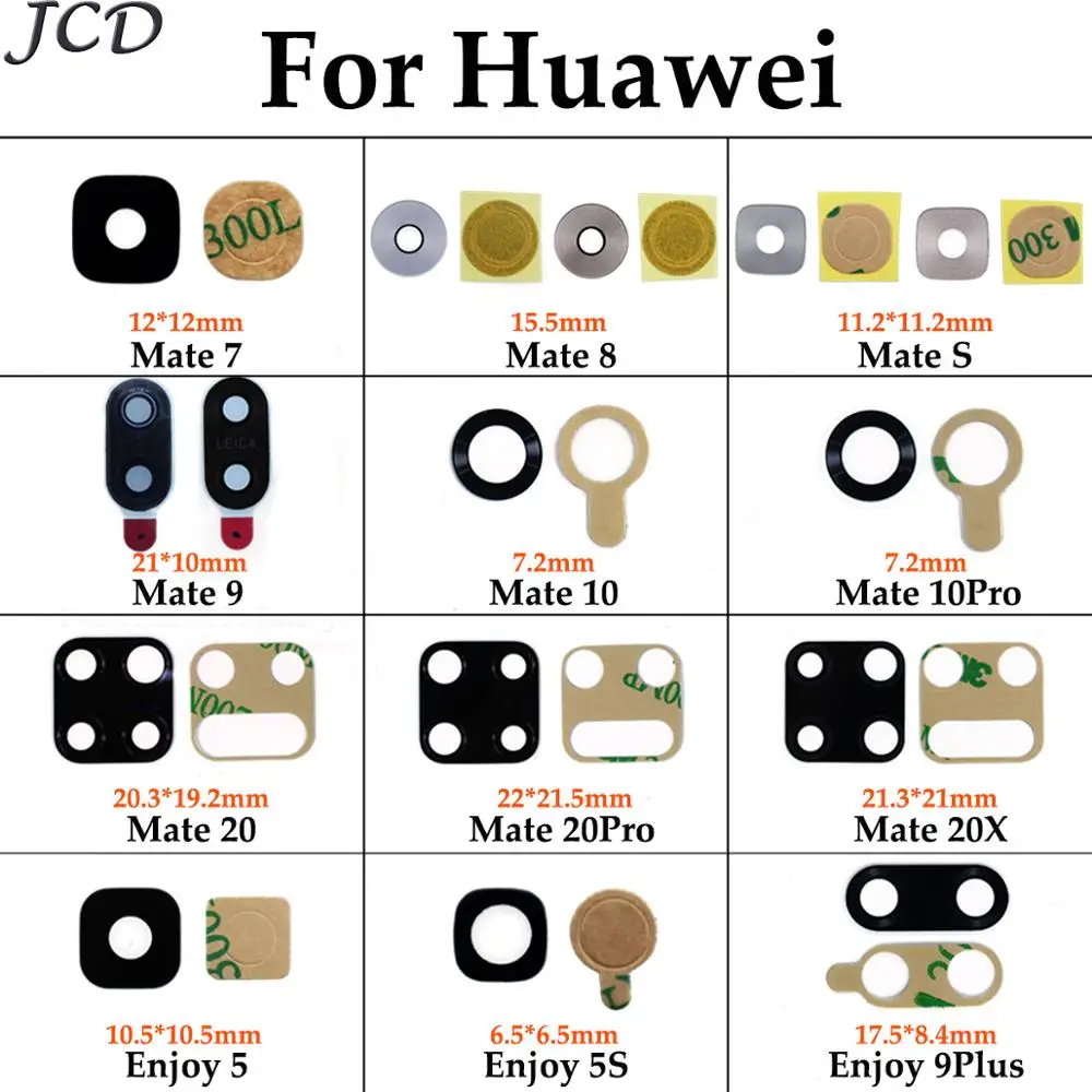 

JCD For Huawei mate 7 8 9 10 20 Pro 20X S Rear Back Camera Glass Lens for Huawei Enjoy 5 5S 9 Plus With Adhensive Replacement