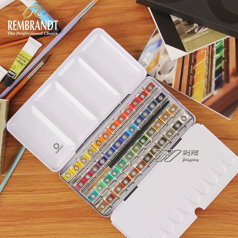 REMBRANDT Artist Solid Watercolor Paint Set 48/36/24/12 Color Portable Metal Box Paint Brush Sketch Creation Drawing Supplies