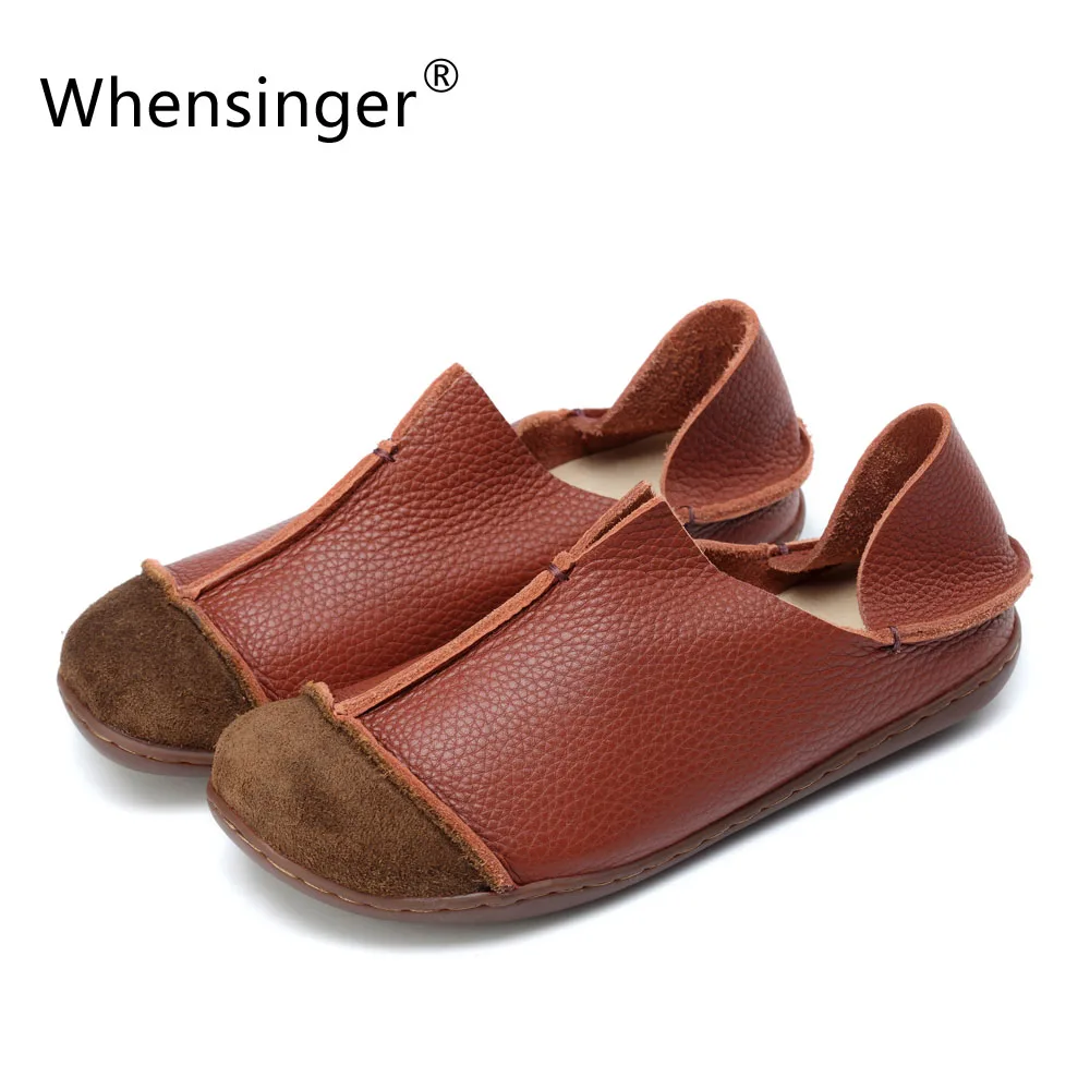 

Whensinger - 2018 Woman Shoes Autumn Genuine Leather Loafers Solid Slip-On Round Toe Handmade Flats 205