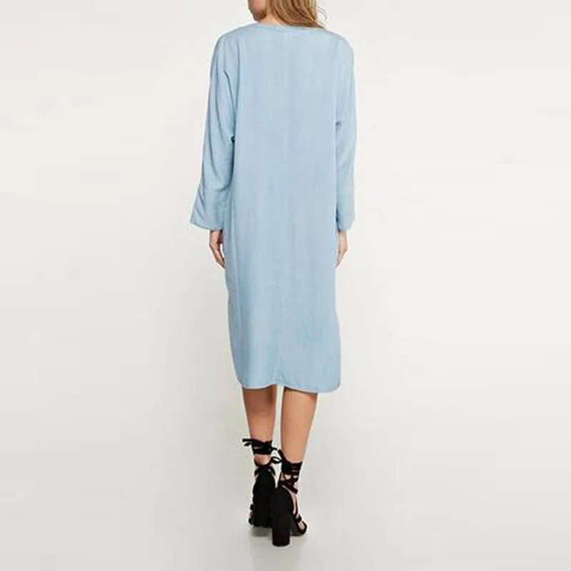 2019 Women Straight Denim Blue Jean Shirt Dress Long Sleeve Vintage Retro Summer Sweatshirt Baggy Dress Plus Size Vestidos