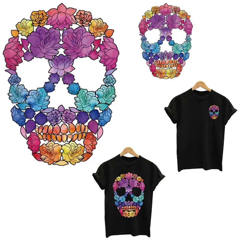 

Flowers skull stripes thermo stickers on clothes application of one iron on transfers for clothing heat-sensitive patches tops