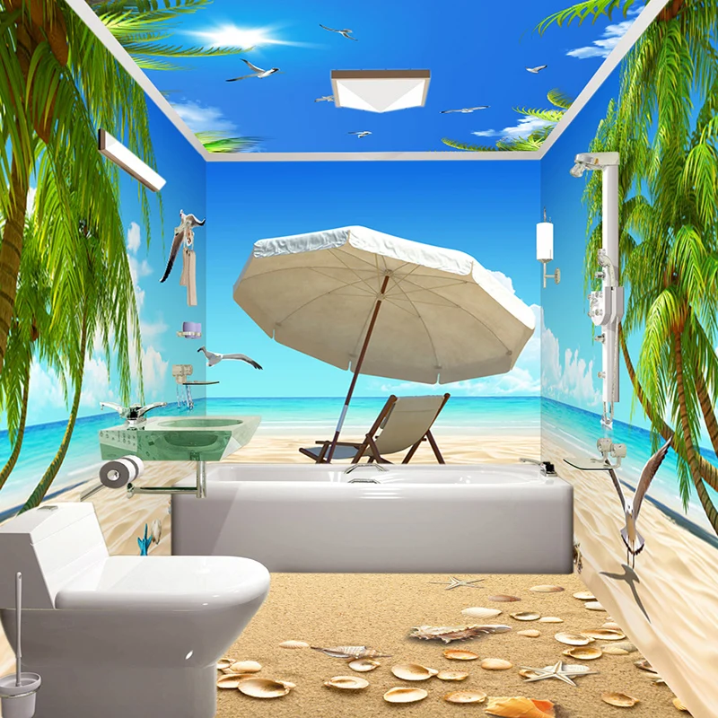 Photo Wallpaper 3D Stereo Beach Coconut Palm Nature Scenery Mural Bathroom PVC Waterproof Background Wall Sticker Wallpaper Roll train simulator miami west palm beach route add on pc