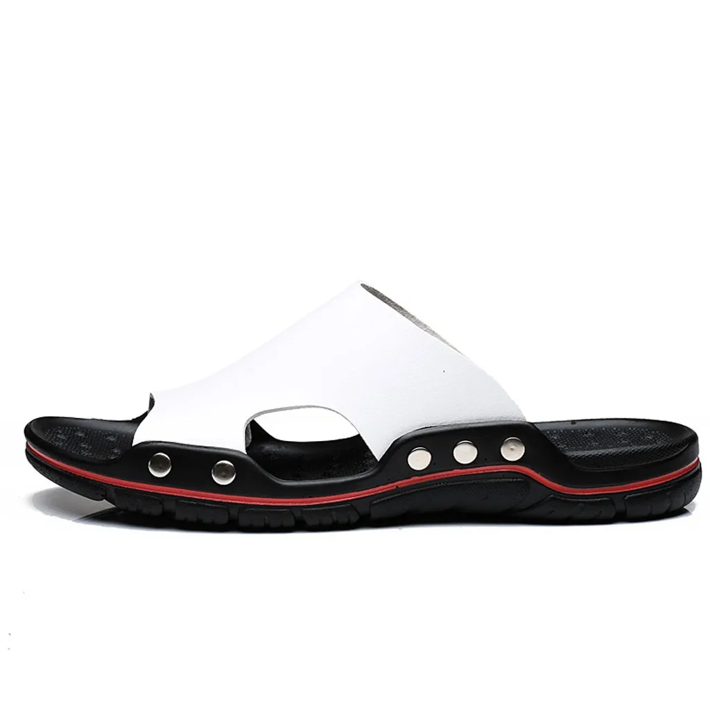 Для мужчин летние сандалии для девочек повседневная кожаная обувь Человек слипоны воздухопроницаемые тапочки пляжные Sandalias мягкие Hombre Verano Бо - Цвет: White