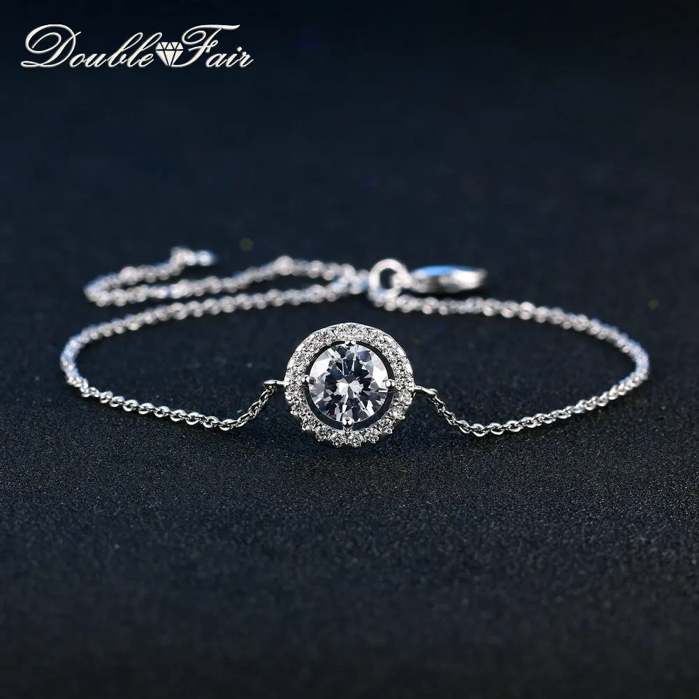

Double Fair DFH101 AAA Round CZ Stone Simple Style Silver Color Bracelets & Bangles Fashion Jewelry Austrian Crystal Wholesale