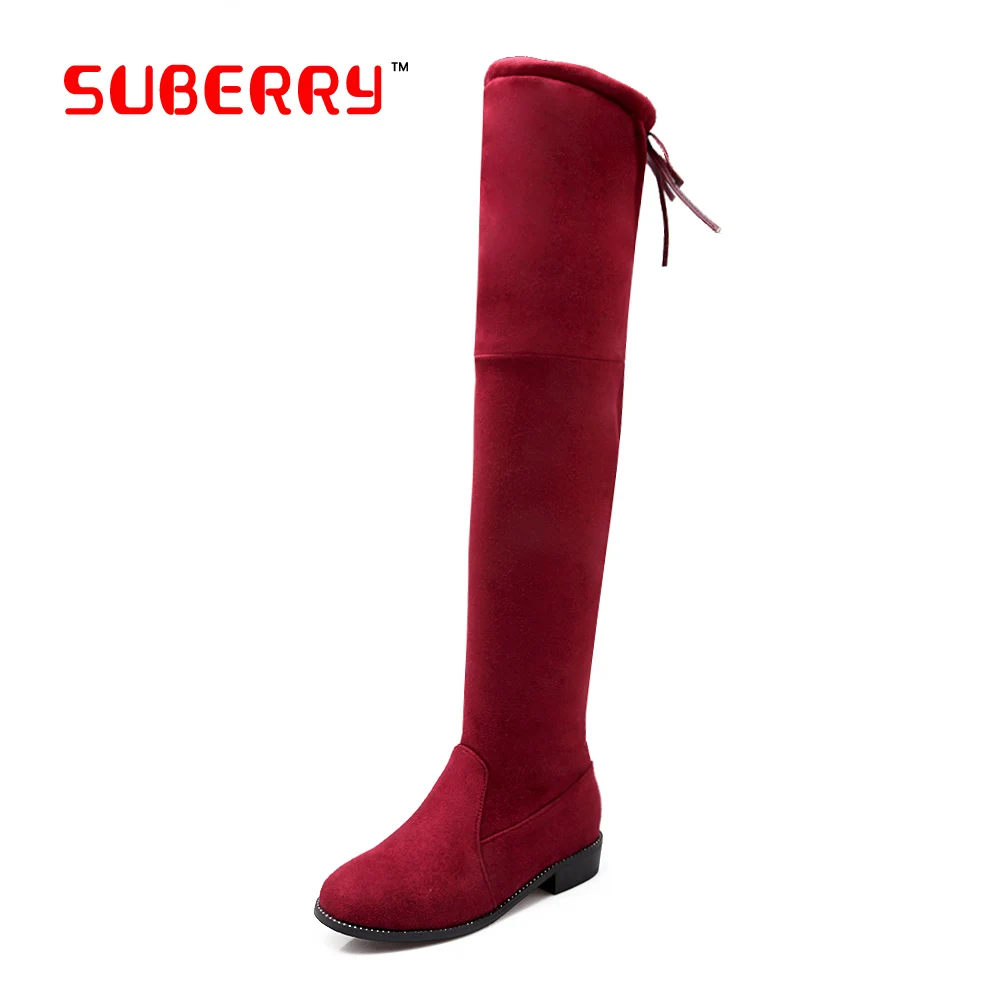 SUBERRY Plus 33 43 Women Imitation Suede Gray Black Elasticity Over The