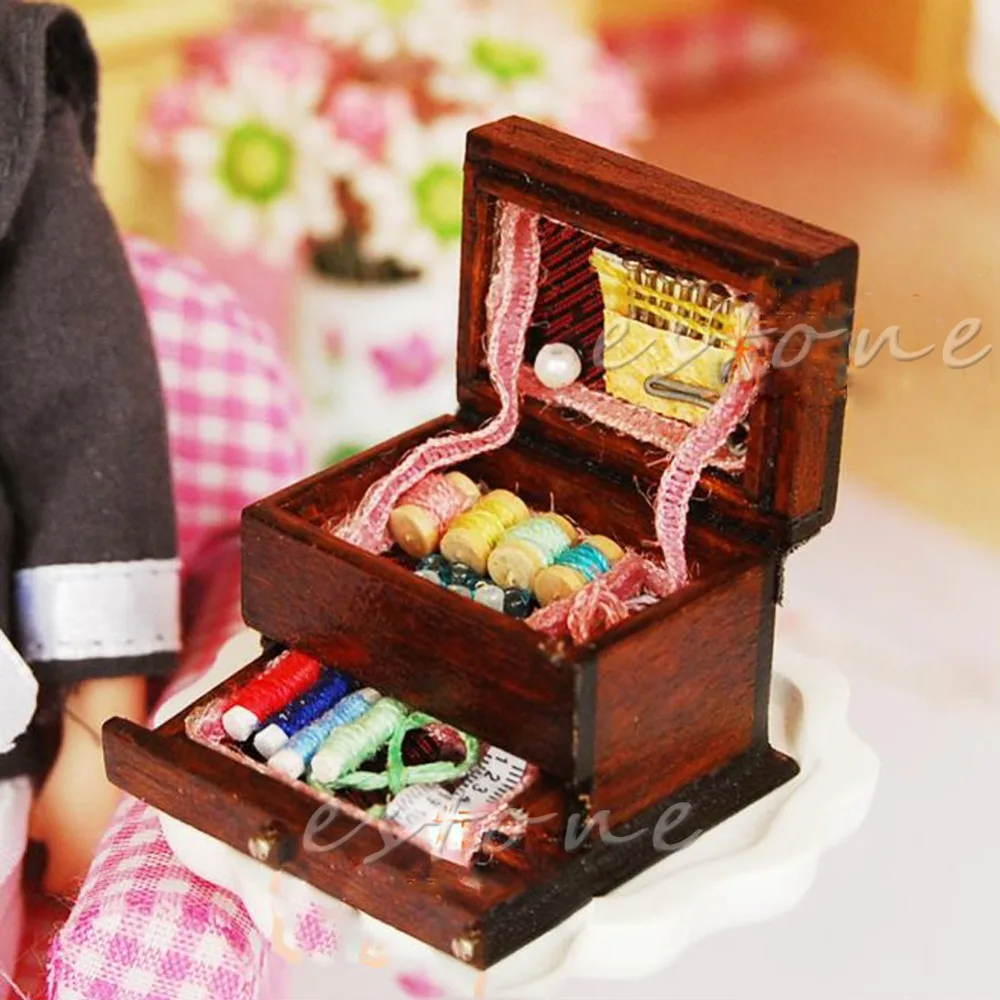 

Cute Vintage Sewing Needlework Needle Kit Box 1:12 Dollhouse Miniature Height