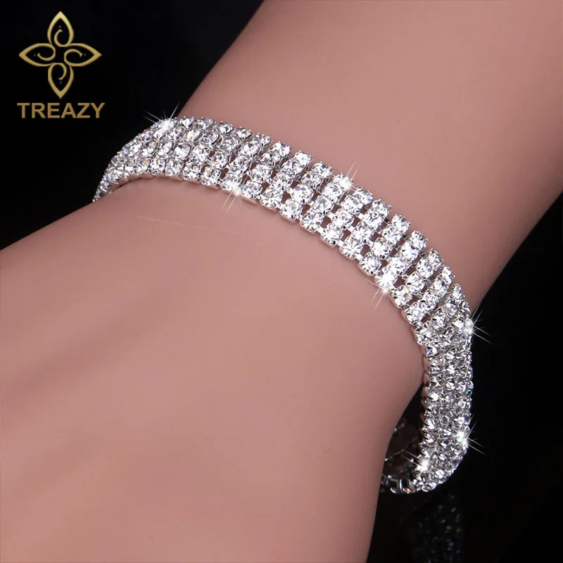 

TREAZY Fashion Wedding Bracelets For Women Sparkly Silver Plated Bracelets & Bangles Bridal Wedding Jewelry Party Accessories