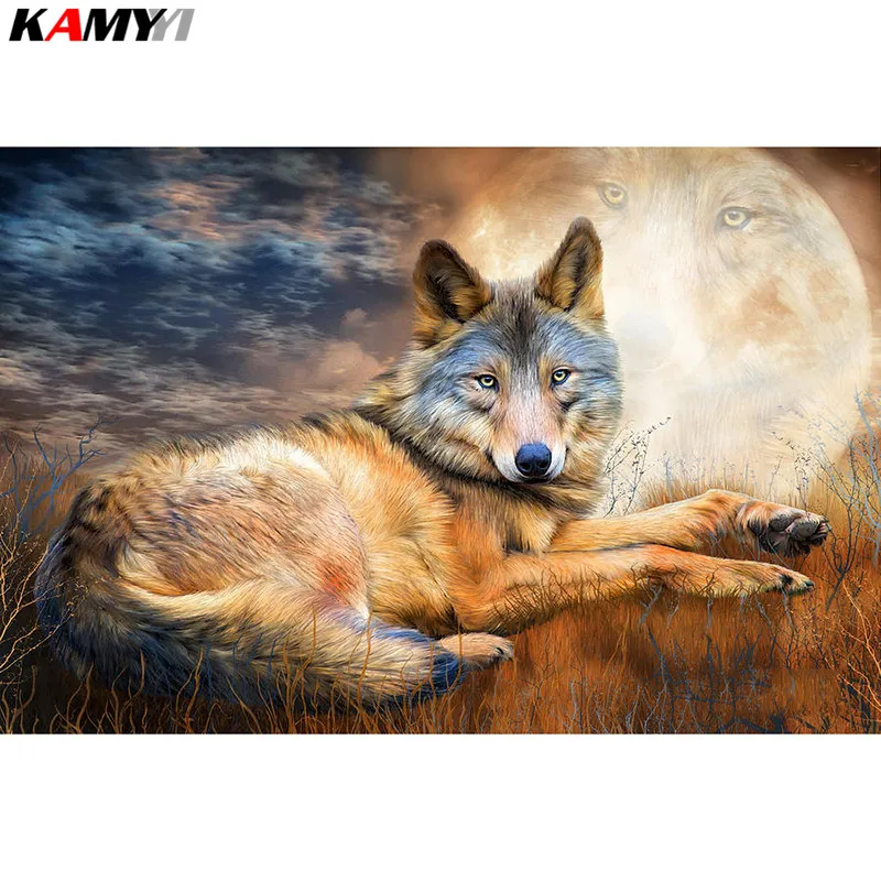 

Full square / round diamond embroidery 5d Wolf under the moon DIY diamond painting cross stitch decoration diamond mosaic ZKY