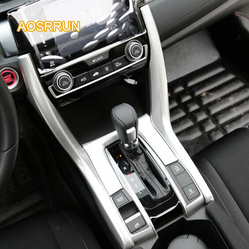 

AOSRRUN Carbon fiber gears are lined with the control panel water cup Cover Car accessories For Honda Civic 10th 2016 2017