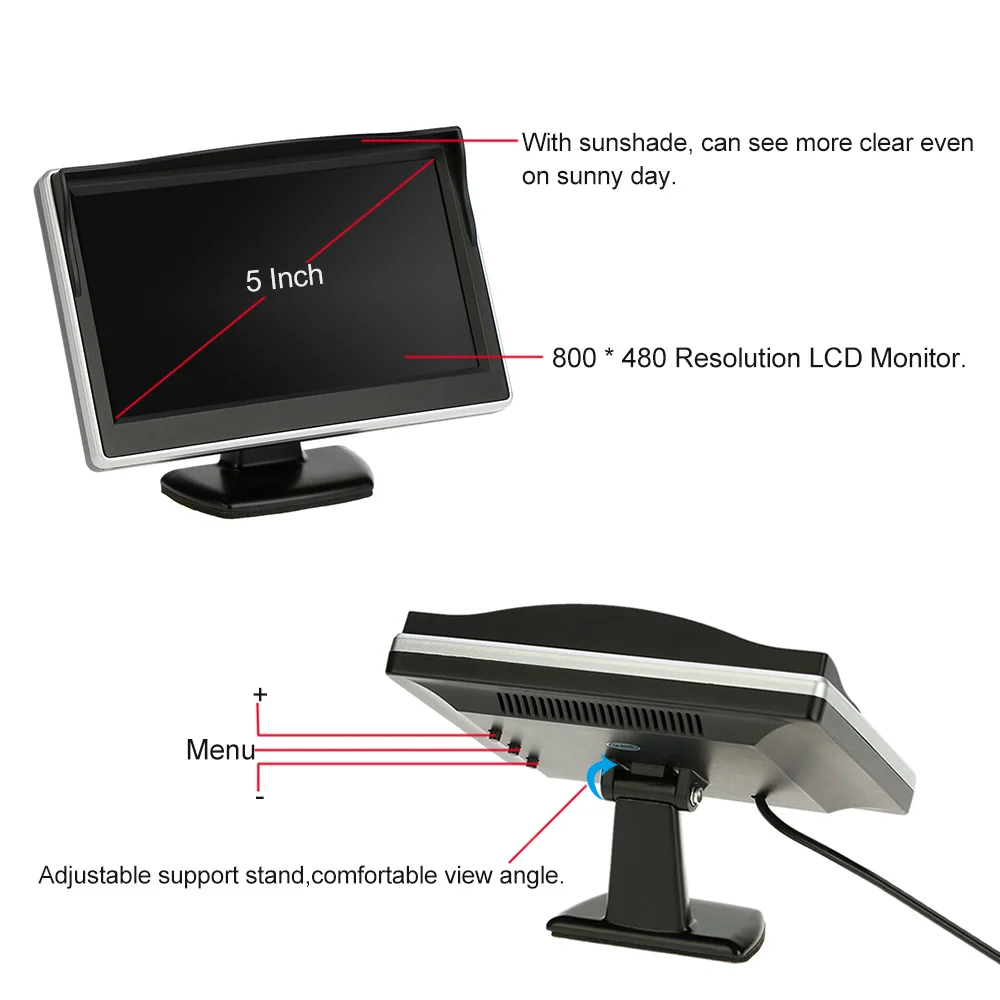 Универсальный 5 дюймов TFT ЖК-дисплей Дисплей монитор заднего вида резервного копирования Обратный Системы+ HD парковочная камера