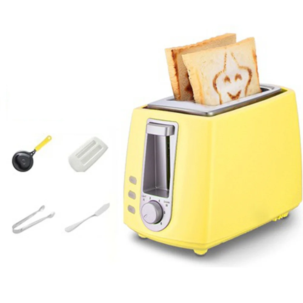 DMWD, 6 передач, 220 В, домашний электрический тостер, 2 ломтика, хлебопечка, автоматическая машина для завтрака с пылезащитной крышкой, форма для яиц, зажим для хлеба - Цвет: Светло-желтый