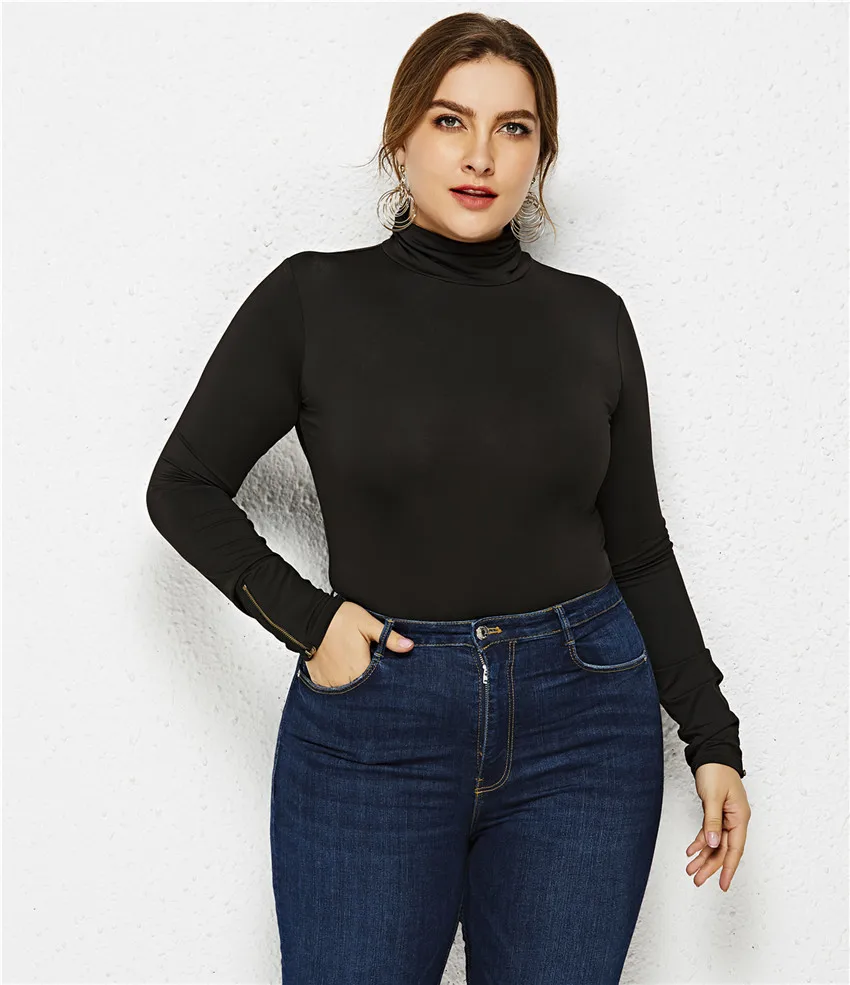 brown bodysuit Jessie Vinson Plus Size Long Sleeve Turtleneck Solid Skinny Bodysuit Women Black White Bandage Bodysuit Jumpsuit 5XL 6X Rompers cut out bodysuit