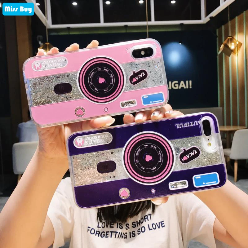 Retro Camera Case for Huawei Honor 10 V10 7X P20 Lite Y7 Pro Nova 2s 3 3i 9 7C y9 2018 liquid glitter cover |