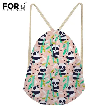 

FORUDESIGNS Stylish Polyester Drawstring Bag Cartoon Panda Printing Casual String Backpack Girl Boy Cinch Sack Kids School Bags