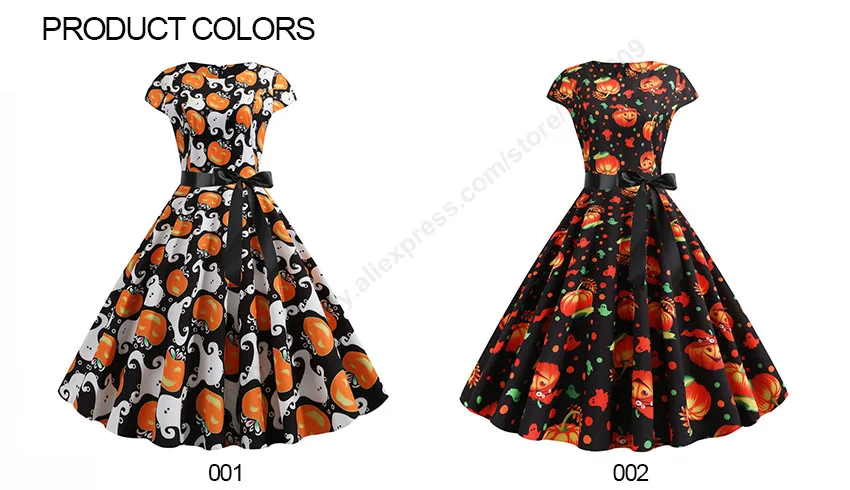 Pumpkin Print Halloween Dress Women Summer O Neck Short Sleeve Party Dress robe femme Elegant Vintage Dresses Plus Size