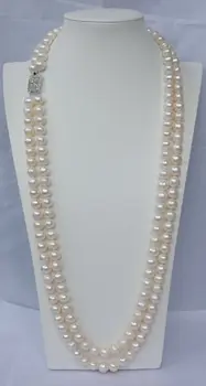 

Hand knotted 2strands 9-10mm white freshwater pearl necklace sweater chain long 76-81cm fashion jewelry