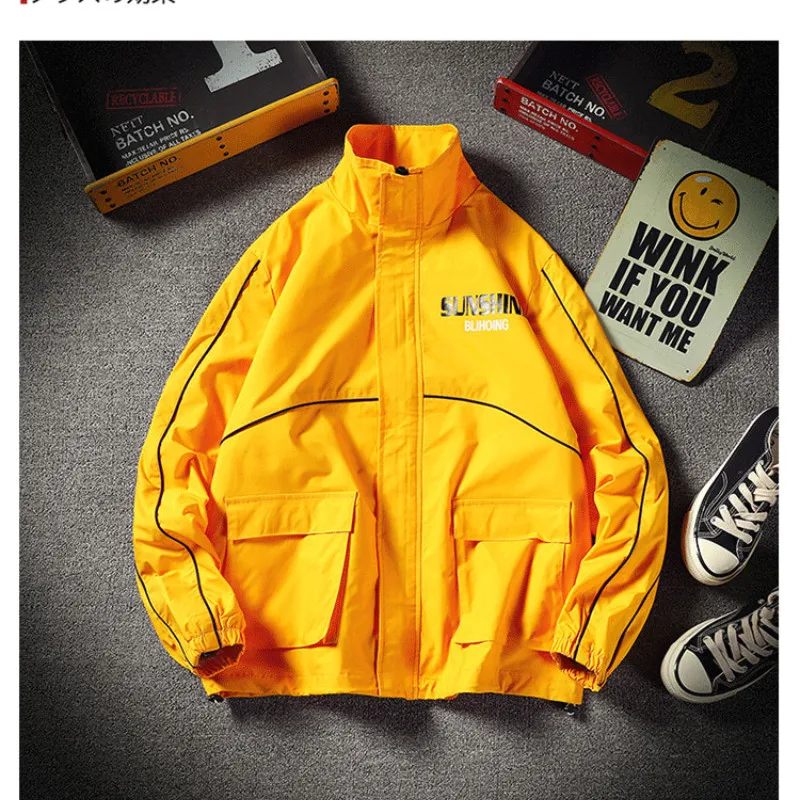 

Fashion Mens Jackets Letter Printed Casual Rib Sleeve Zipper Standard Loose Handsome Jacket Streetwear Windbreaker Coats
