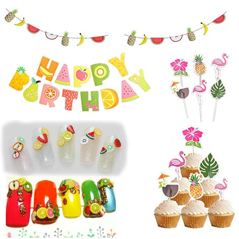 

Happy Birthday Banner Fruit Party Decor 24 Cupcake Toppers Baby Birthday Party Fruits Theme 1000pcs 3D Confetti Paper Garland