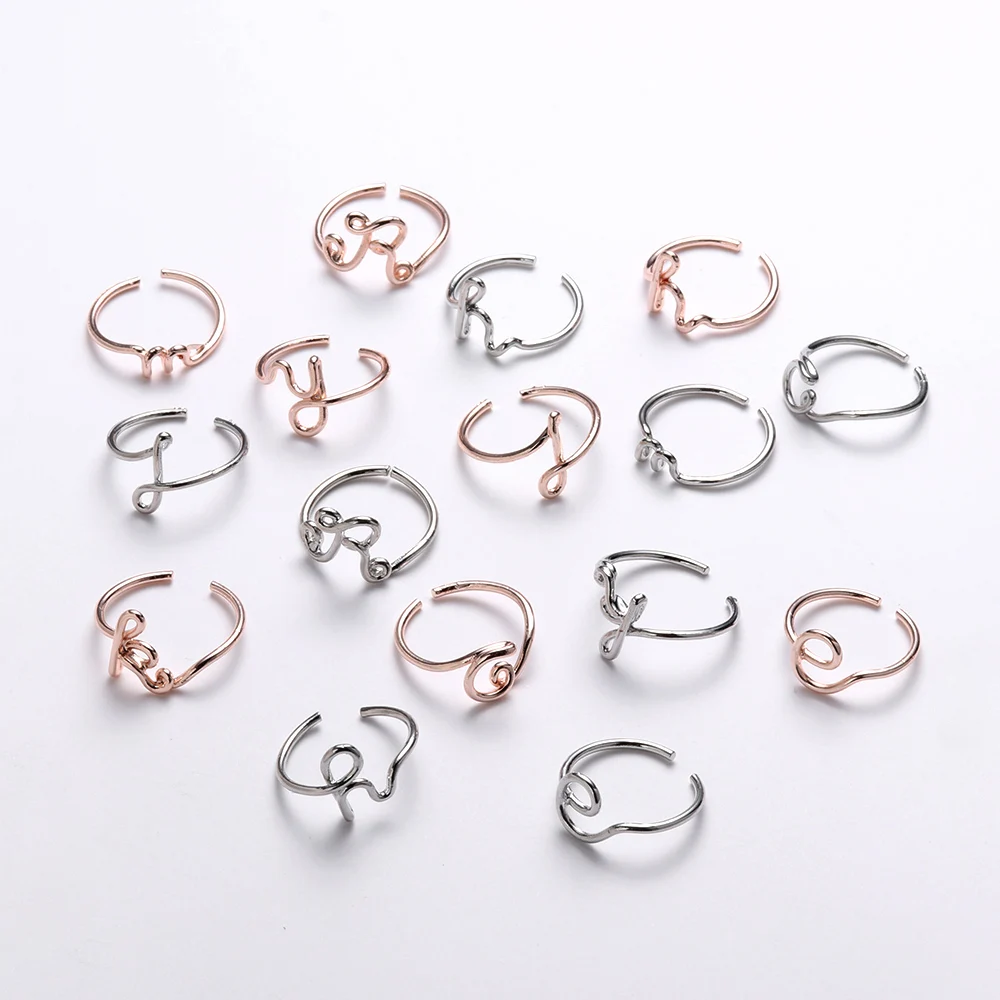 

1 Pcs Women Men Fashion Silver Rose Gold Color Letter Open Band Ring Adjustable Size Charm Personal Ring Gifts Jewelry