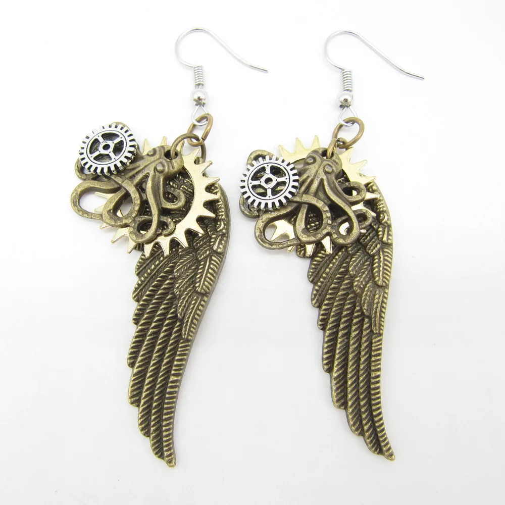 Cykopv Original Design Octopus/Butterfly/ Owl /Dragonfly/ Phoenix Head/ Vintage Gears Steampunk Drop Earrings Fashion Jewelry