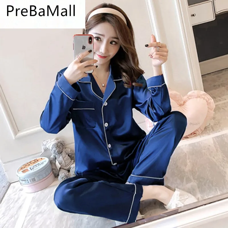 Женские пижамы пижамный комплект пижама с длинными рукавами Pijama шелковые костюм