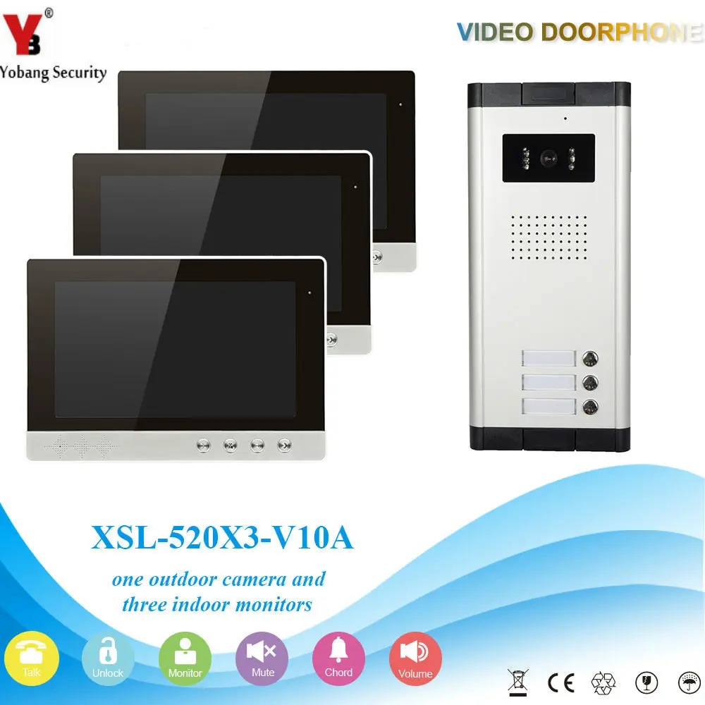 

YobangSecurity Video Intercom Monitor 10-Inch Video Doorbell Camera System Intercom Entry Access System for 3 Units Apartment