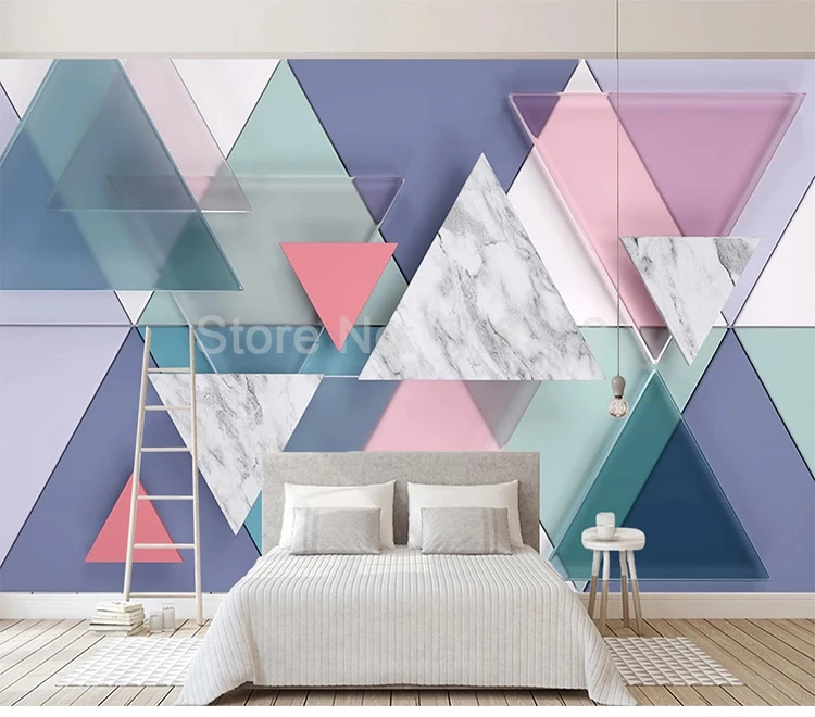 Пользовательские фотообои 3D треугольник Геометрическая мраморная плитка текстура настенная живопись гостиной спальни обои для стен