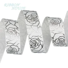 10 ярдов/партия) 22 мм цветочный белый Горячее тиснение серебряная фольга корсажная лента подарок свадебные ленты в рулоне