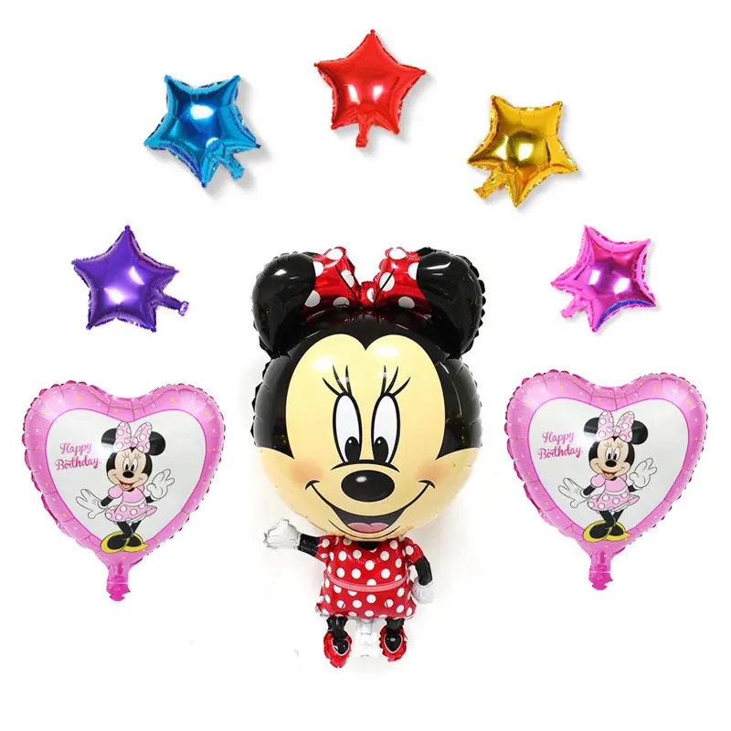 

8pcs/lot minnie foil balloons heart style minnie and stars air balloons for minnie party supply mickey toys