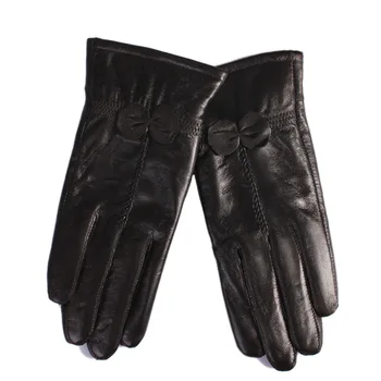 

A49 Ladies' High Quality Bicycle Riding Leather Gloves Women Driving Gloves Sheepskin Velvet Warm Winter Gloves